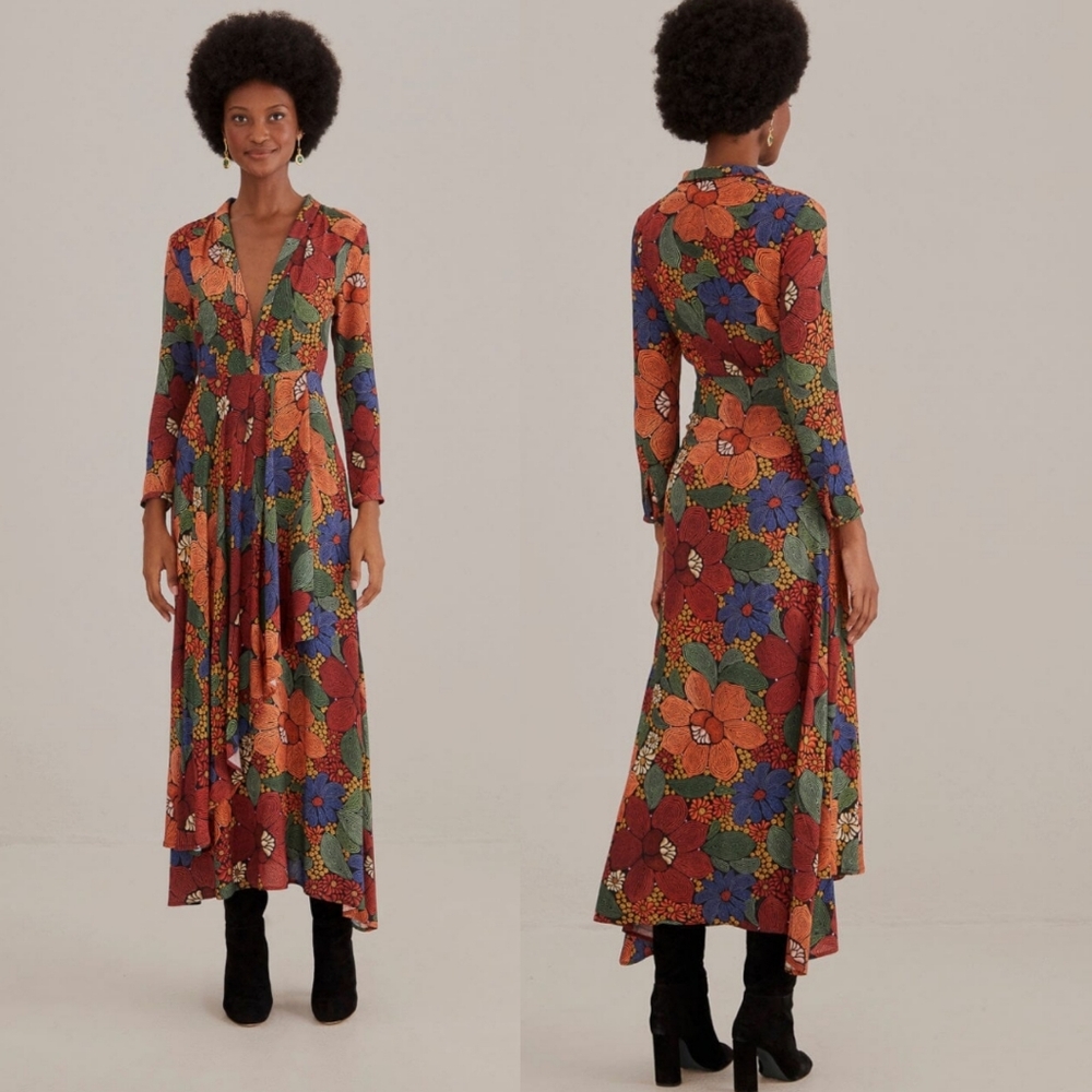 Farm Rio Black Stitched Flowers Maxi Dress - Picture 1 of 16